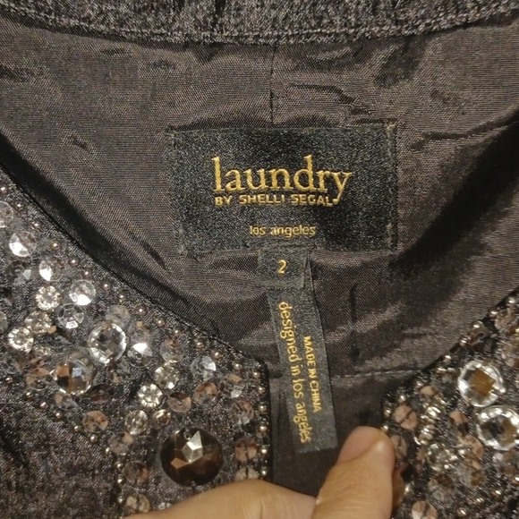 *host-pick* Laundry by Shelli Segal-EUC- BLACK-SIDE-ZIP BEADED STRAPS GOWN - Picture 3 of 5